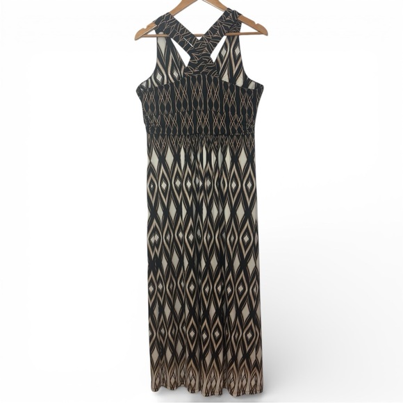 Soma Black & Beige Geometric Maxi Dress Size Large Boho Racerback Stretch - Picture 9 of 12